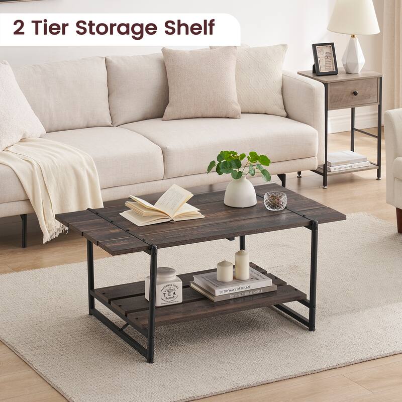 2-Tier Farmhouse 41'' Large Gray Wood Coffee Table