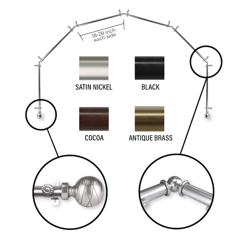 InStyleDesign 13/16" Desmond 6-Sided Bay Window Curtain Rod (18-28 inch each side) - Satin Nickel