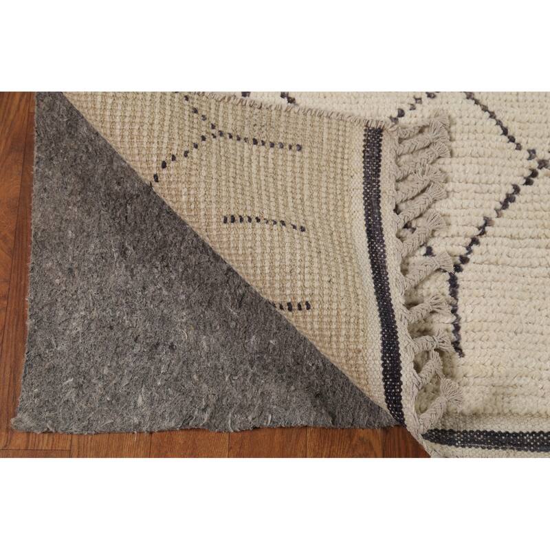 Ivory Trellis Moroccan Rug Hand-Knotted Striped Wool Carpet - 8'1"x 10'4"