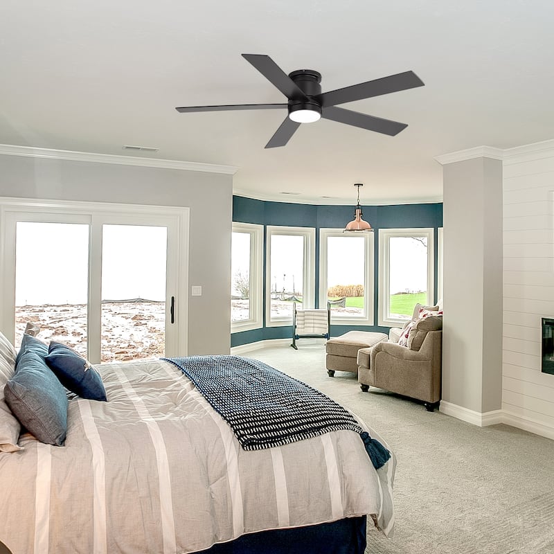 42"/52" Modern Black Flush Mount Ceiling Fan with LED Light and Remote