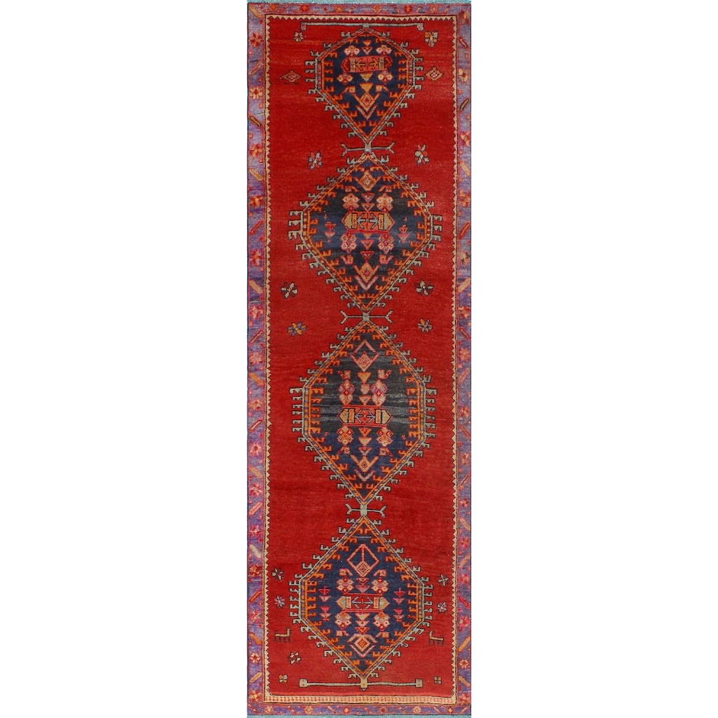 Fine Vintage Distressed Jemimah Red/Navy Runner - 3'2" x 10'4"