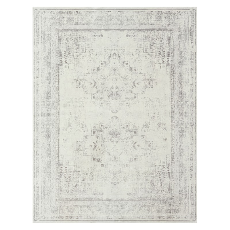 Alis Transitional Medallion Gray Washable Indoor Area Rug by Sevita