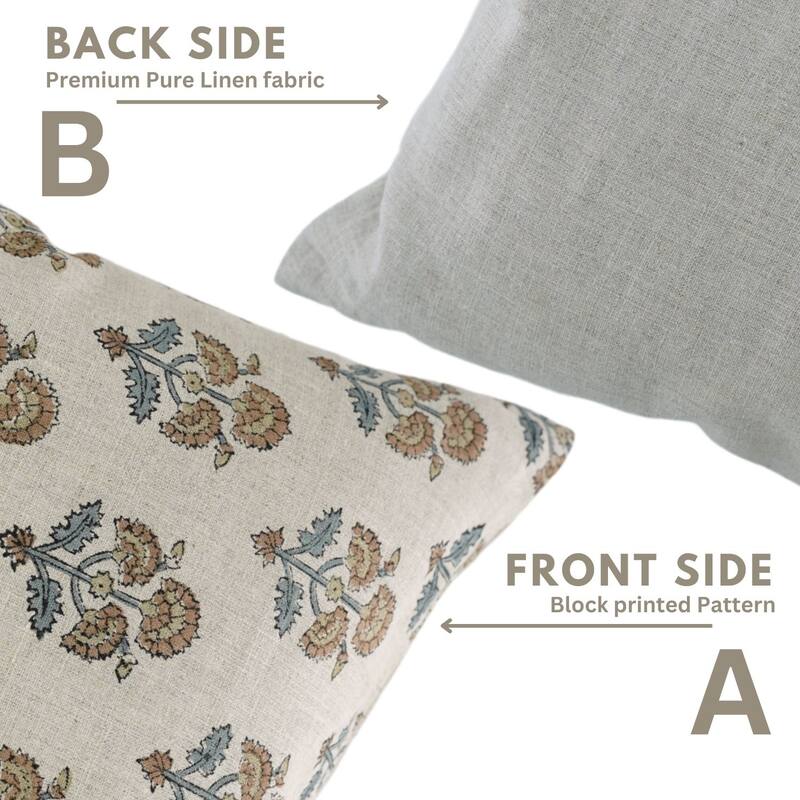 Fabdivine Polka Dots Grey Pure Linen Cushion Cover Soft, 12x20 Inches Handmade Block Print Bedroom or Farmhouse Décor, Shivri