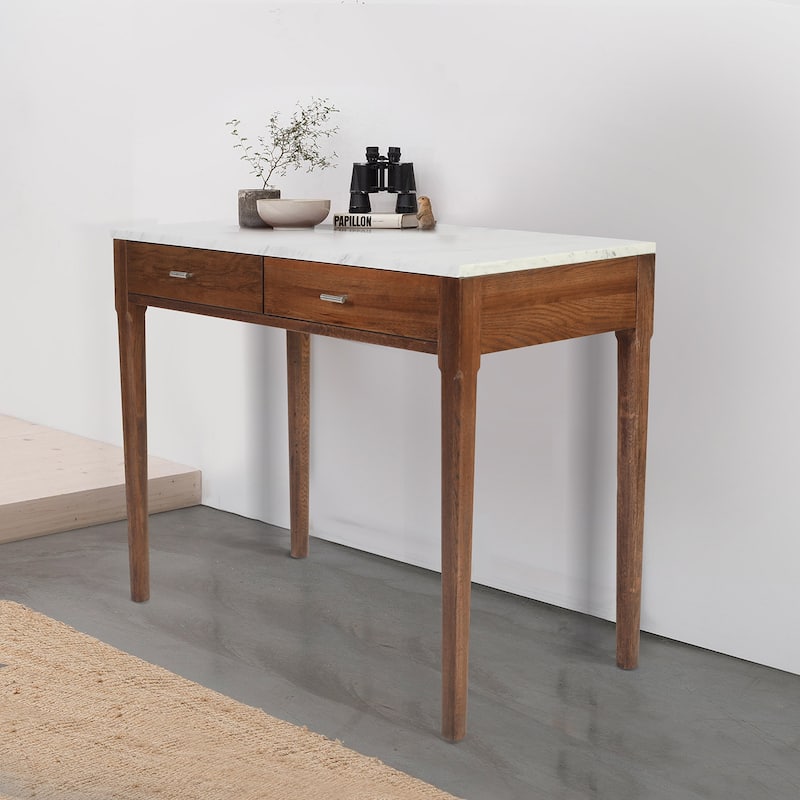 Meno 36" Rectangular Italian Carrara White Marble Console Table with Legs