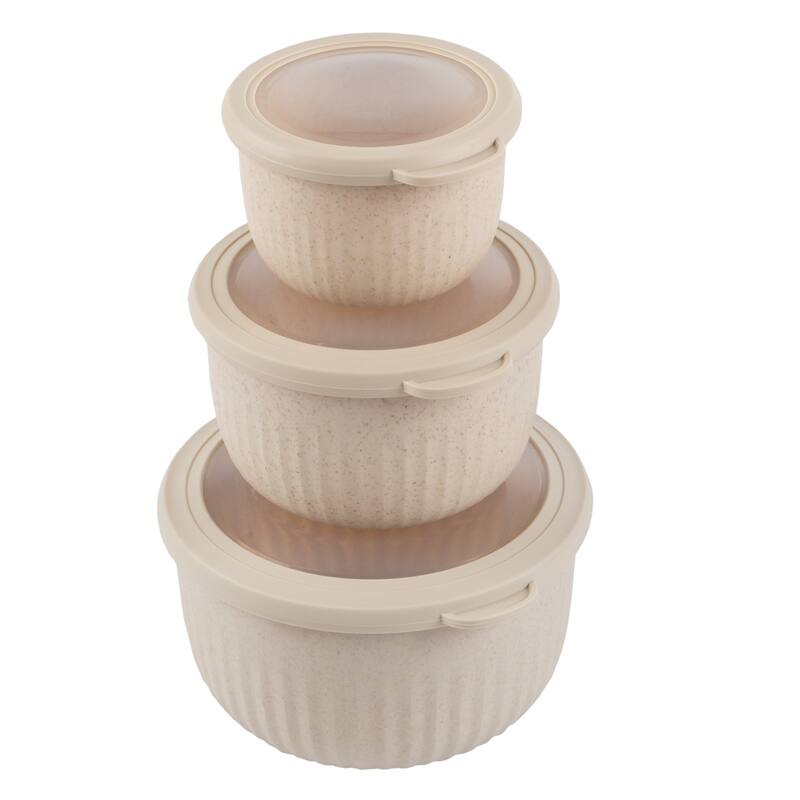 Set of 3 Bowls with Lids - Eco-Conscious Kitchen Essentials by Classic Cuisine - Beige