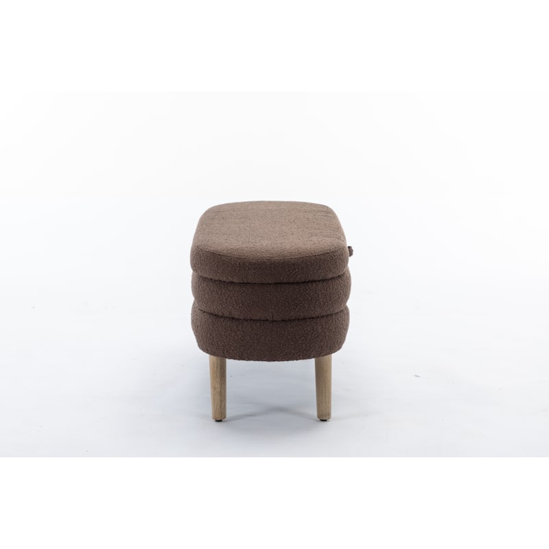 Boucle Fabric Storage Bench Bedroom Bench With Wood Legs For Living Room Bedroom Indoor