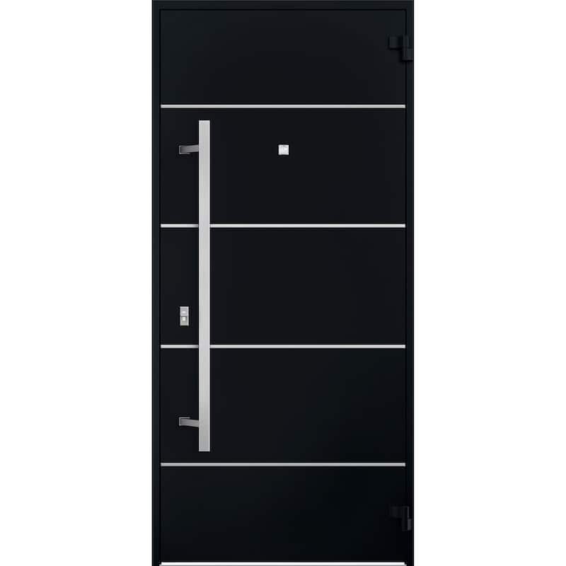 Front Prehung Steel Door 6083 Black Enamel Top Window Sidelite Stainless Inserts W36xH80+16 Lh I Bedroom Door Bathroom Door