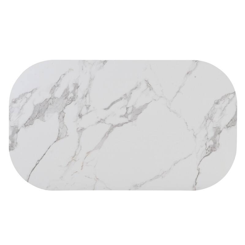 Mid-Century 7-Piece Dining Table Set for 6 People, Kitchen Dining Room Table Set with Faux Marble Dining Table and 6 Chairs