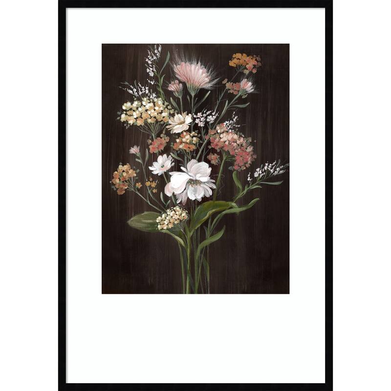 Gentle Blooms on Dark Canvas No. 1 by Alex Black Wood Framed Wall Art Print