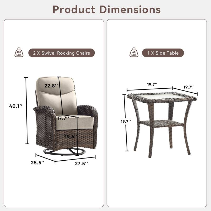 Pocassy Outdoor Wicker Patio Sofa with Swivel Chair Ottoman Sets