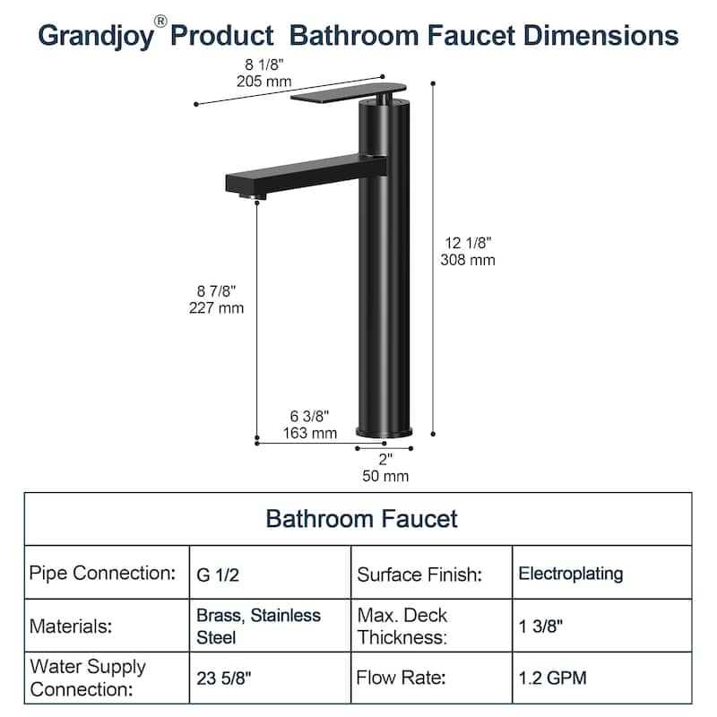 GRANDJOY 2-Pack High-Arc Bathroom Vanity Faucet, Single Hole Installation
