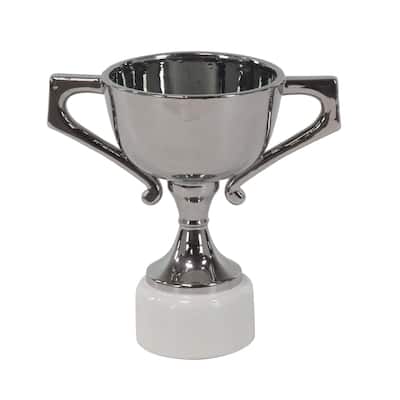 14 X 9 inch Modern Silver-Finished Ceramic Trophy Urn