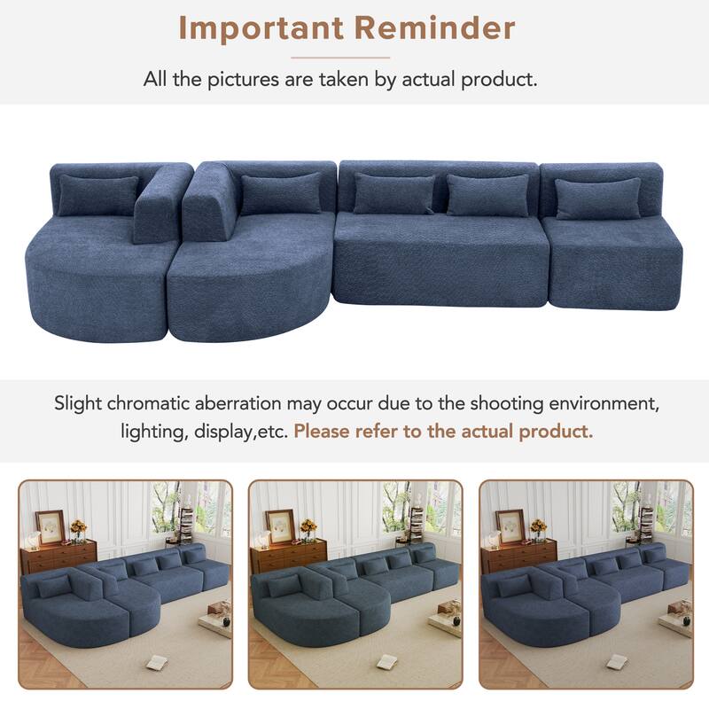 143.7" Polyester Sectional Sofa with 2 Chaise Lounges, Back Pillows