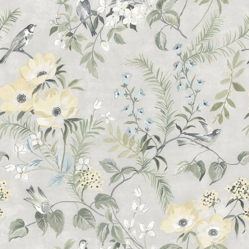 Flowers Glasgow Frederique Grey Bloom 33 ft L X 20.5 in W Wallpaper. - Grey