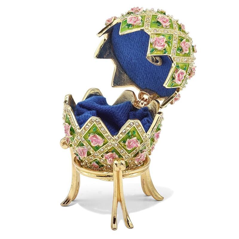 Curata Pewter Crystals Gold-Tone Enameled Rose Garden Floral (Plays Memory) Musical Egg - 2.5" x 4"
