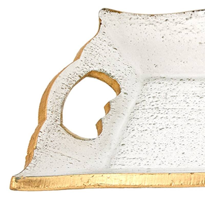HomeRoots 11" Clear And Gold Seeded Glass Serving Tray With Handles