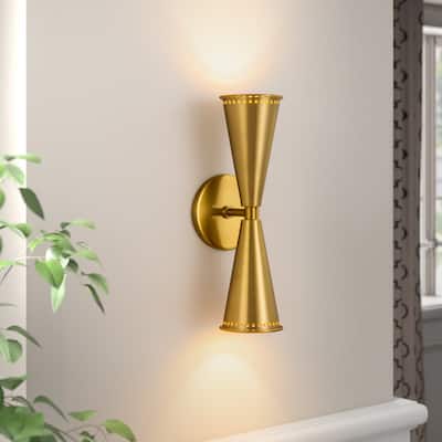 2-Light Up & Down Dual Cone Dimmable Vanity Light Horn Hourglass Pinhole Wall Sconce