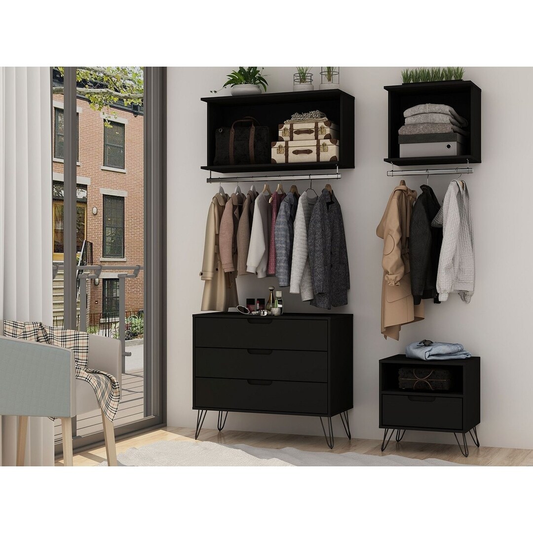 White dresser with hanging space clearance