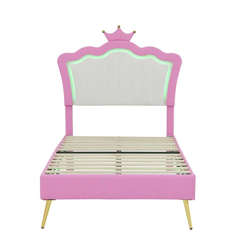 Modern Upholstered Princess Bed with LED Lights
