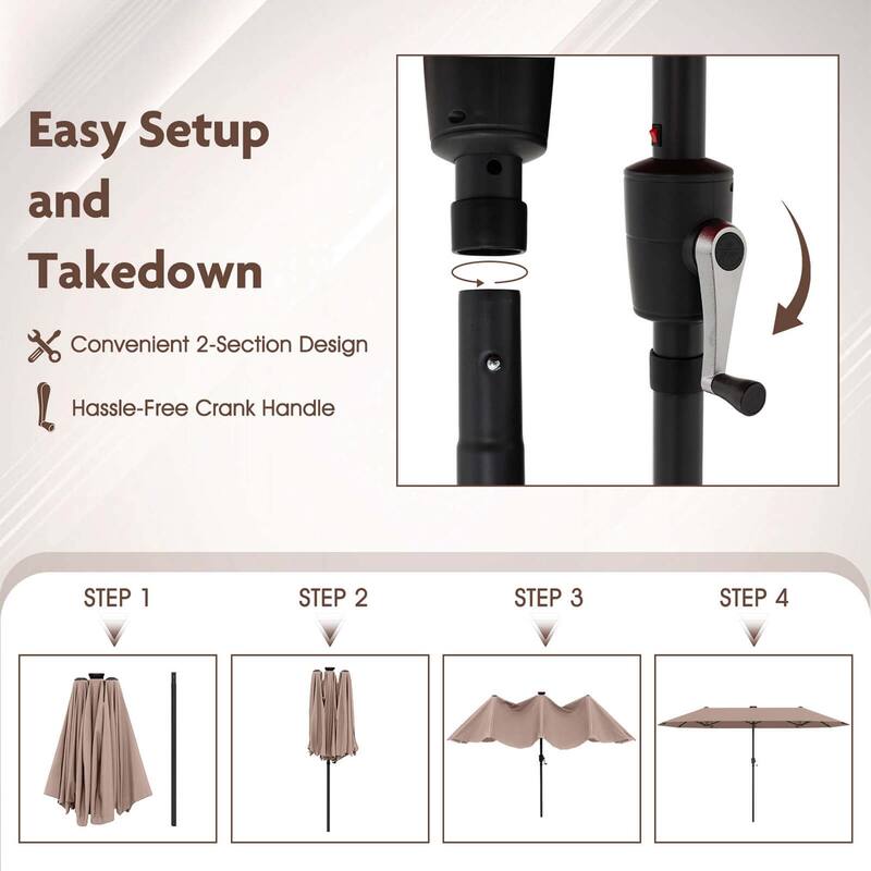 Costway 13 FT Large Patio Umbrella with LED Solar Lights Crank Handle