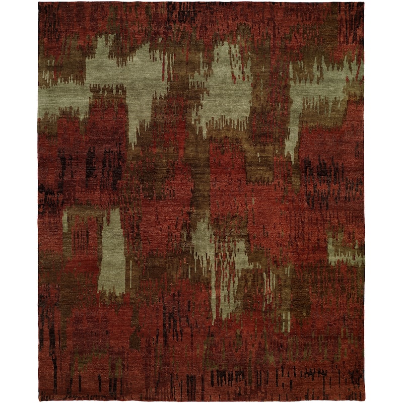 Modern Red Hand-Knotted Wool Area Rug - 3' x 5' - Red