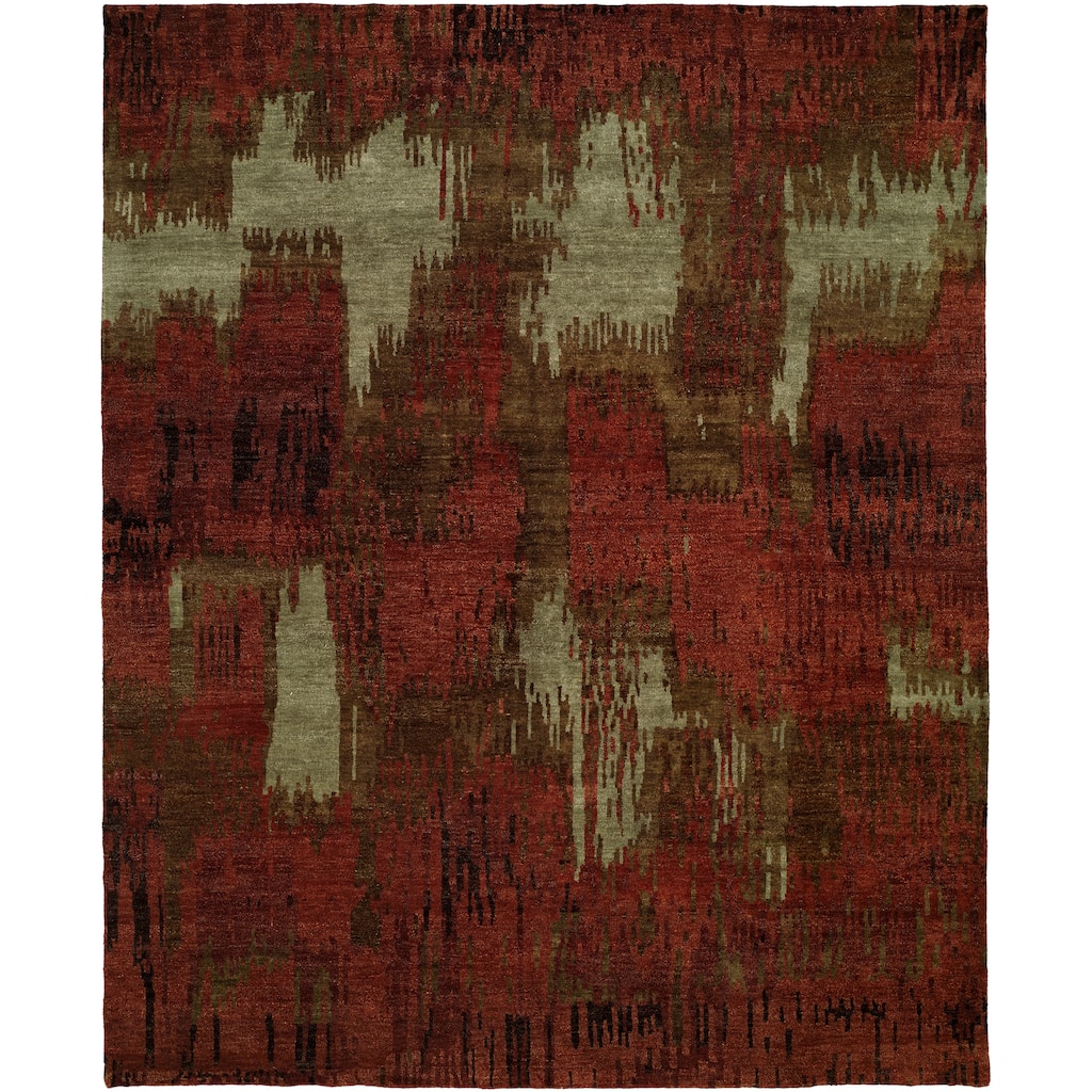 Modern Red Hand-Knotted Wool Area Rug
