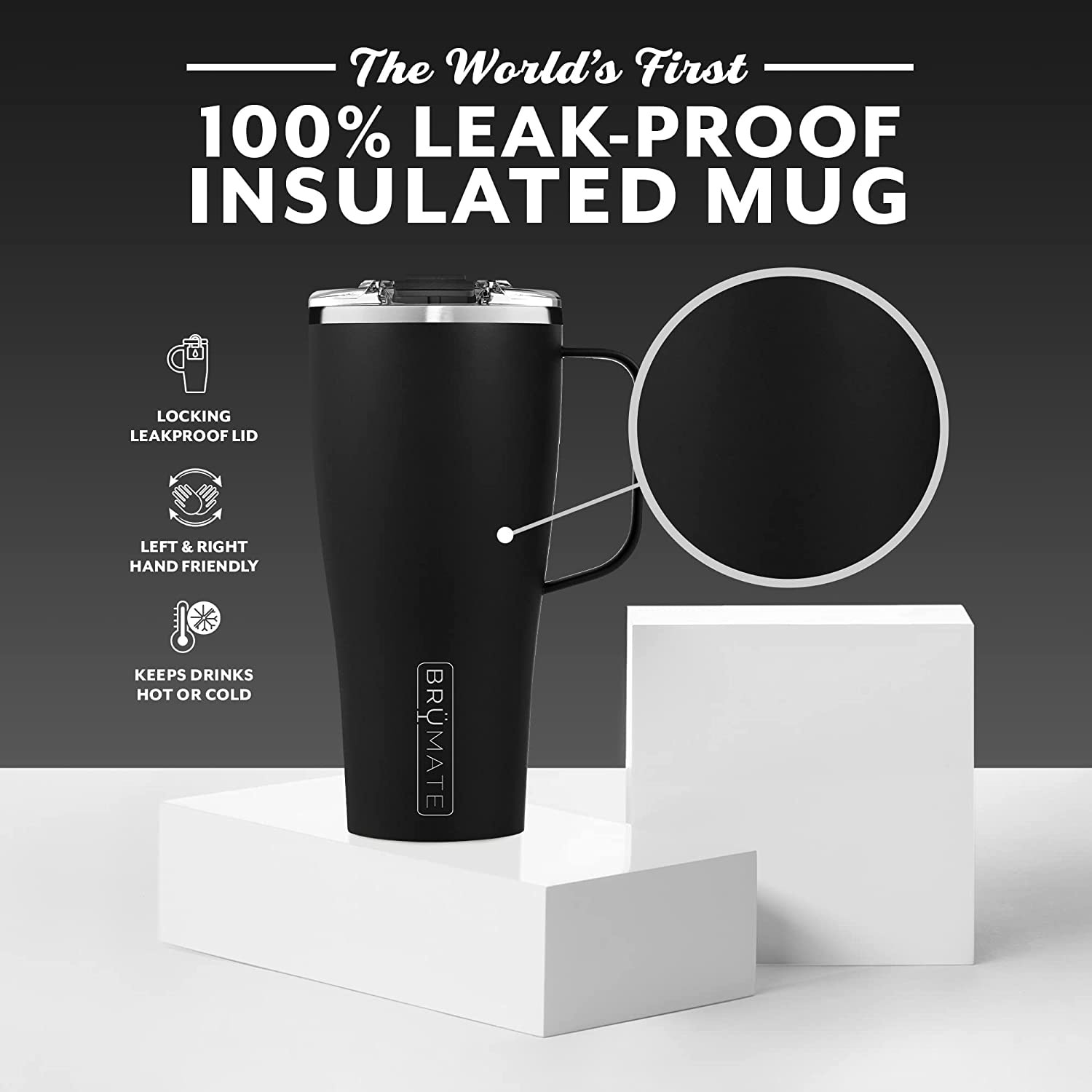 BruMate Toddy 16 oz Matte Black BPA Free Vacuum Insulated Mug 