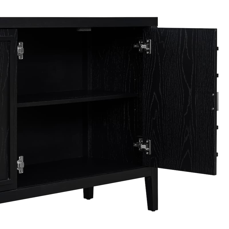Retro Sideboard Door wCircular Groove Design Round Metal Door Handle, Wooden Buffet Cabinet,Adjustable Shelves & Open Countertop