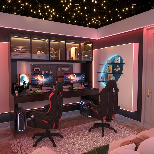 Home Office Desk Tempered Glass Gaming Station Integrated