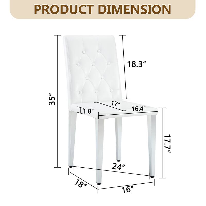 Set Of 4, PU Dining Chairs: Ergonomic Buckle Backrest, 35 Inches High, Golden Metal Legs, Combines Comfort And Texture