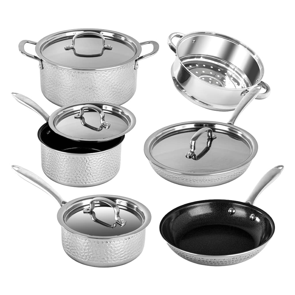 Granitestone Stainless Steel Hammered 10 Piece Nonstick Cookware Set