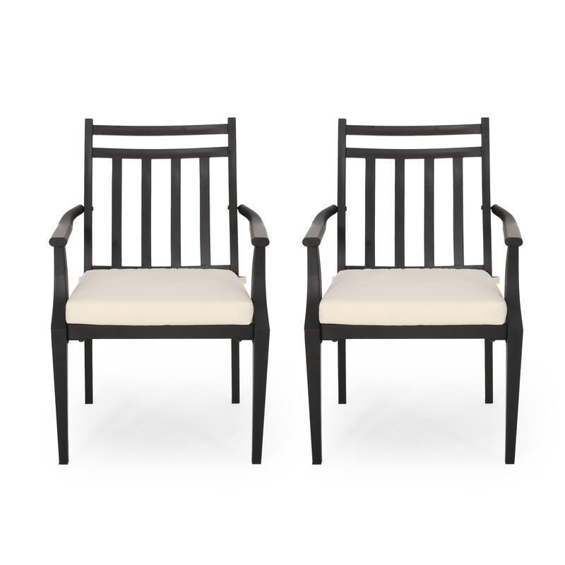 Outdoor 2 Piece Wooden Open Slat Dining Chairs with Cushions and Curved Backrest for Dining Room Kitchen Bedroom Living Room
