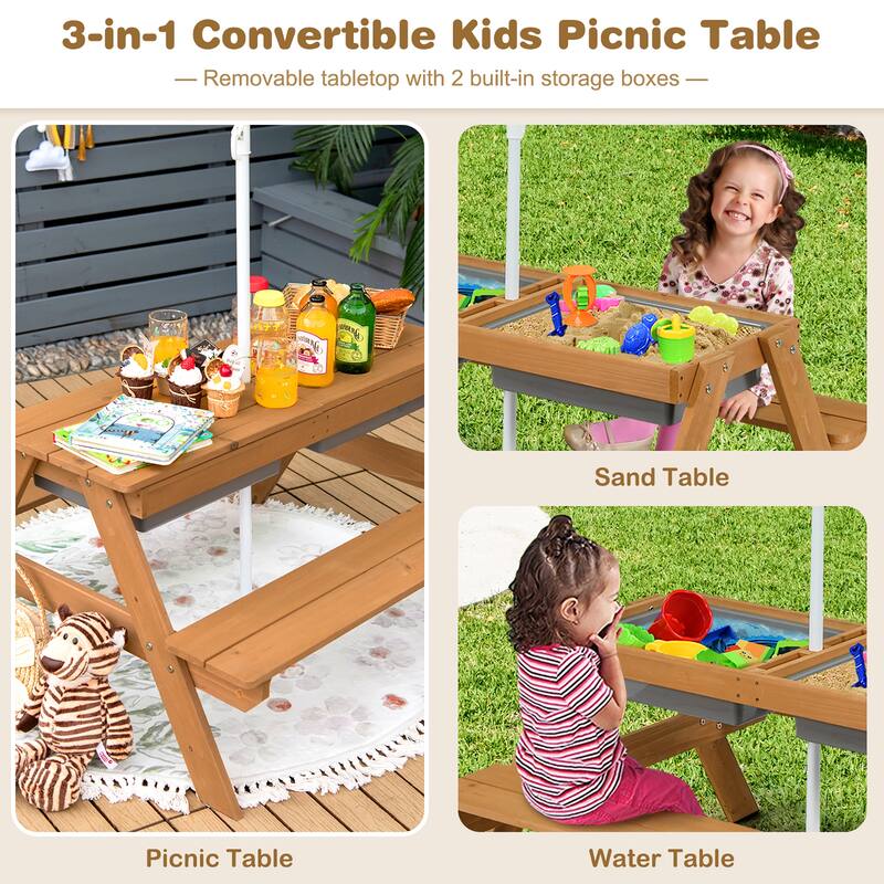 Costway 3-in-1 Kids Picnic Table Wooden Outdoor Sand & Water Table - See Details