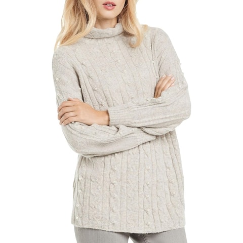 Nic + Zoe Womens Majestic Mock Sweater Knit Heathered - Winter Cream