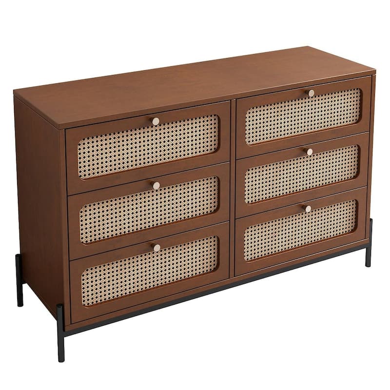 Farmhouse Rattan Dresser with 6 Drawers for bedroom