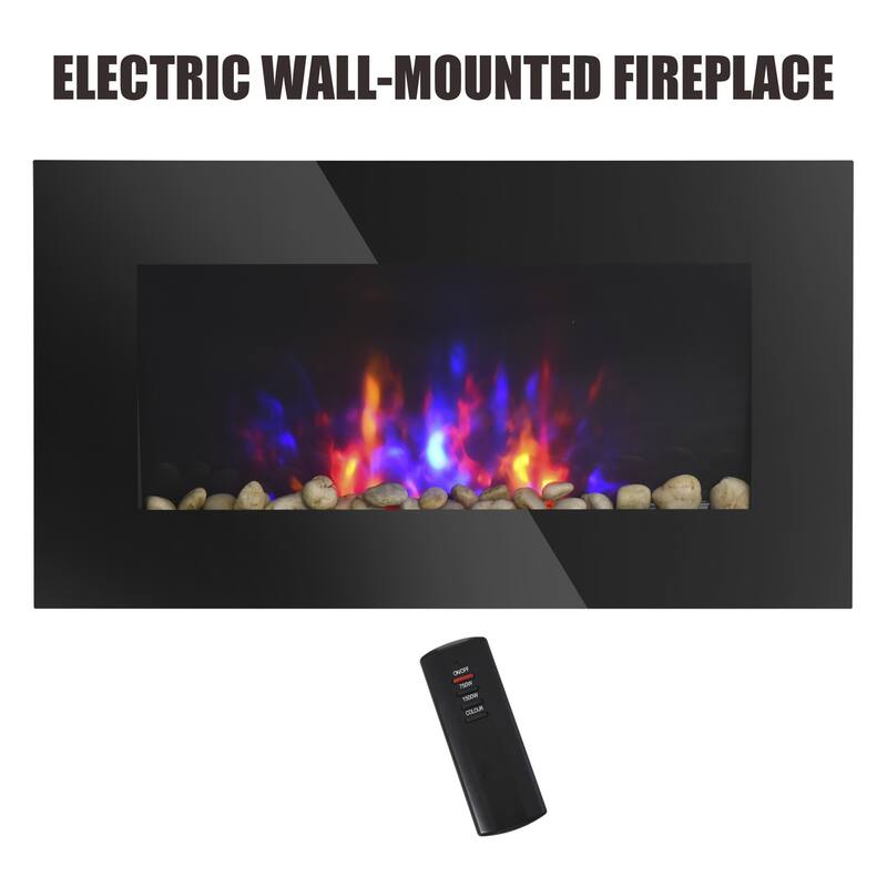 Electric Wall-Mounted Fireplace with Flame Effect - Black
