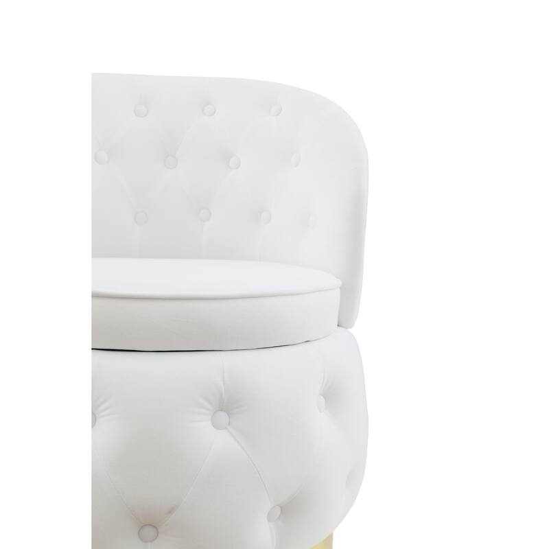 Modern 25.2" Velvet 360° Swivel Buttons Tufted Barrel Chair with Gold Stainless Steel Base and Storage