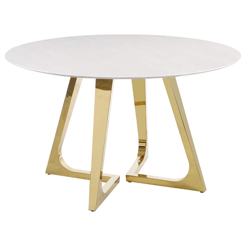 Gwynn Round 51-inch Marble Stainless Steel Dining Table Gold - Gold