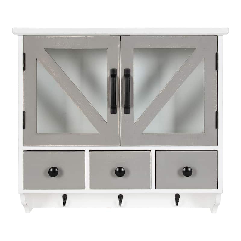 Kate and Laurel Hutchins Decorative Three Drawer Wood Wall Cabinet - 21x6x20 - White/Gray
