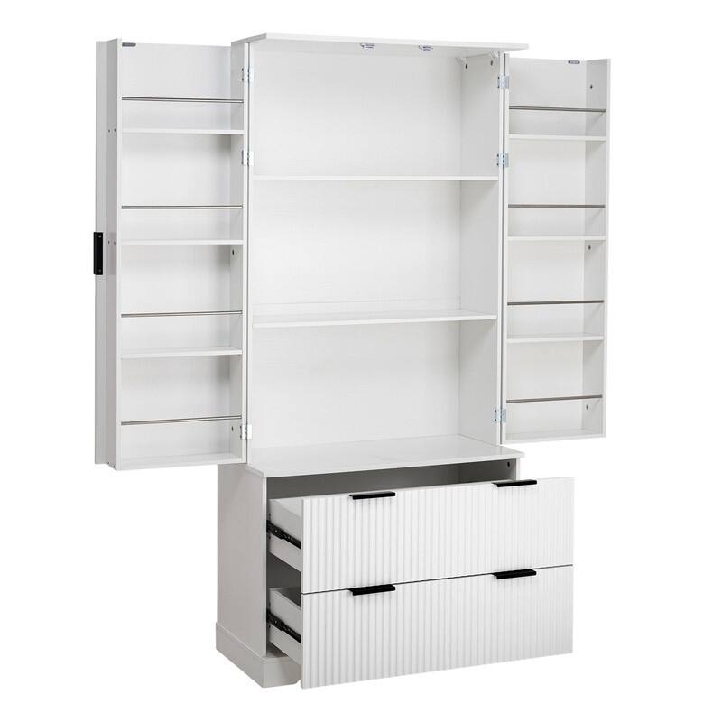 72" Fluted Kitchen Pantry Cabinet, Freestanding Cupboard Storage Cabinet with 2 Drawers for Smart Organization