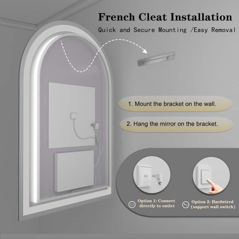 Arched LED Bathroom wall Mirror Front and Backlit light Anti Fog with 3 Year Warranty