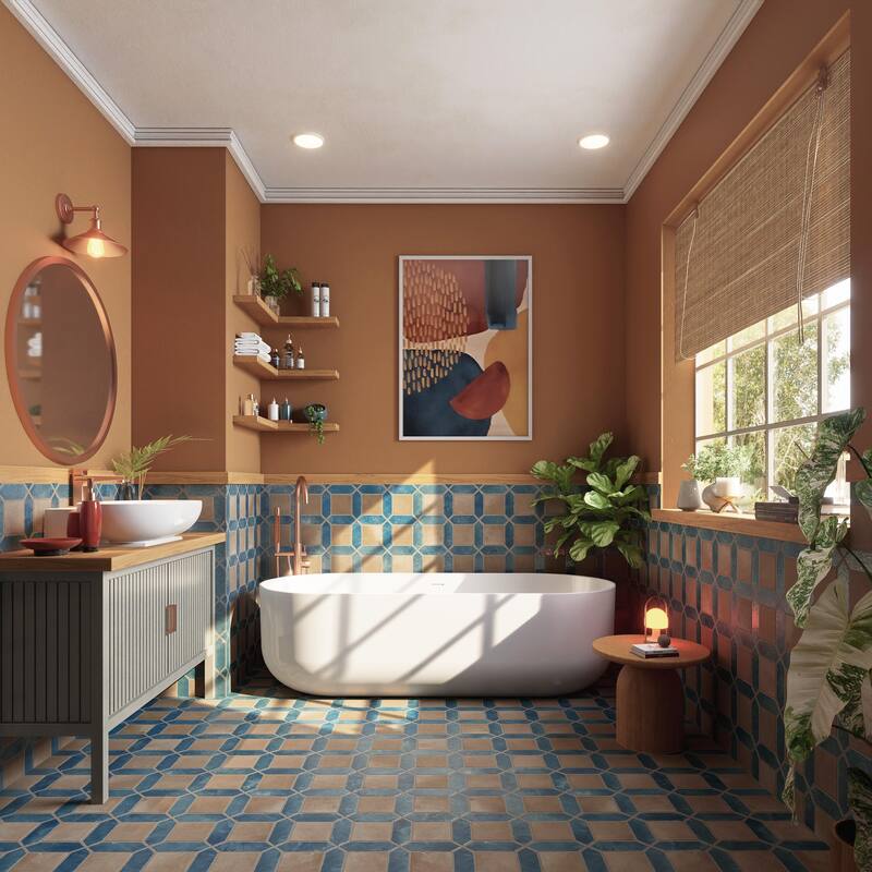 Merola Tile Picket Arendel Blue with Terra Square 14-5/8" x 22-1/2" Porcelain Floor and Wall Tile - Case (5 Tiles)