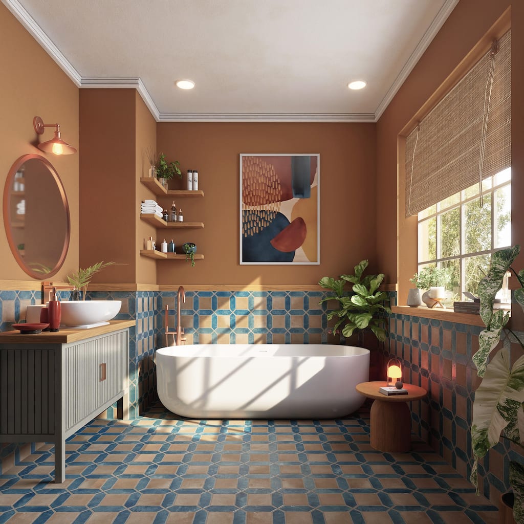 Merola Tile Picket Arendel Blue with Terra Square 14-5/8" x 22-1/2" Porcelain Floor and Wall Tile