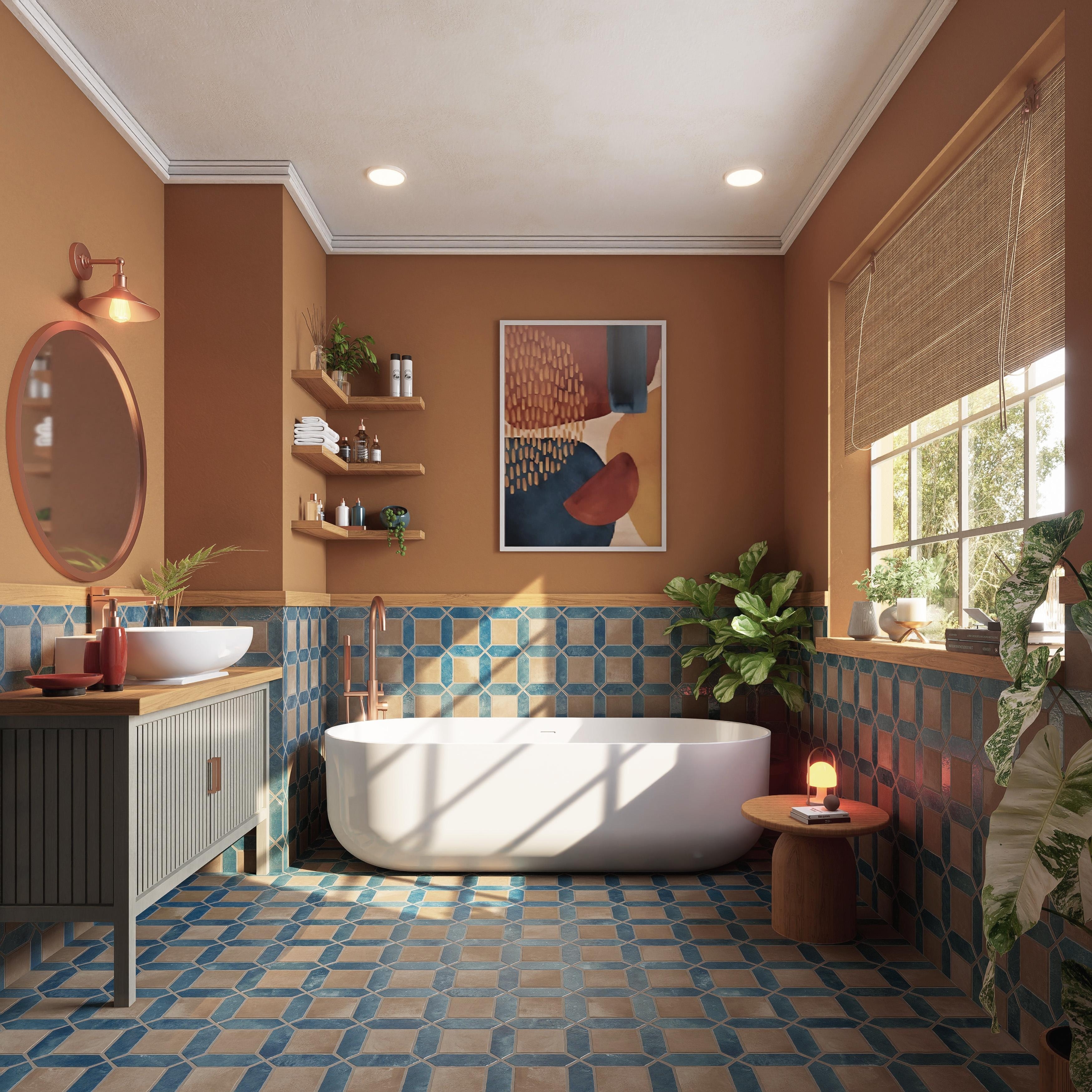 Merola Tile Picket Arendel Blue with Terra Square 14-5/8" x 22-1/2" Porcelain Floor and Wall Tile