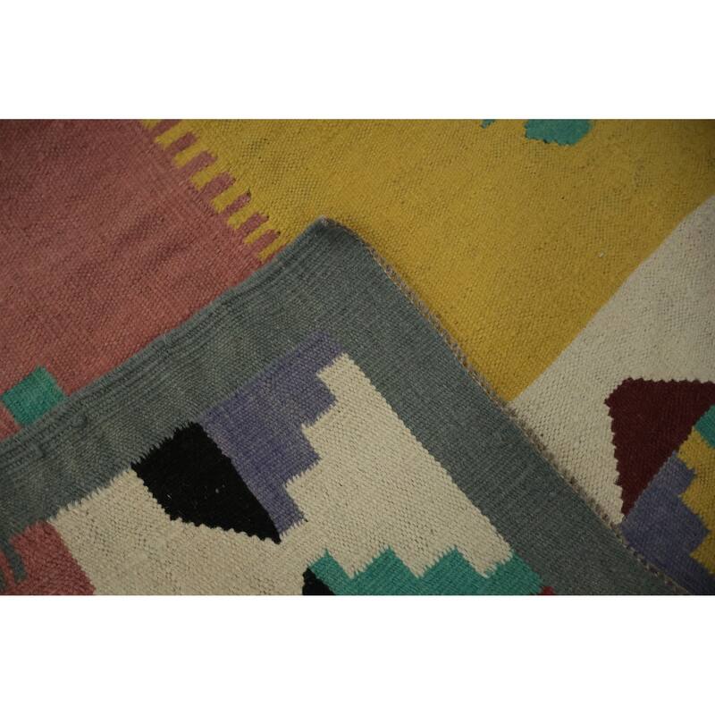 Hand Woven Oriental 100% Wool Carpet Southwestern Tribal Greys & Charcoal Kilim Area Rug - 11' 10'' X 8' 10''
