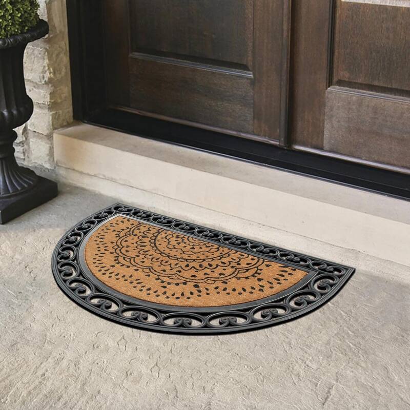 A1HC Floral Design Half Round Rubber and Coir Large Outdoor Entrance Durable Doormat 30"X48"