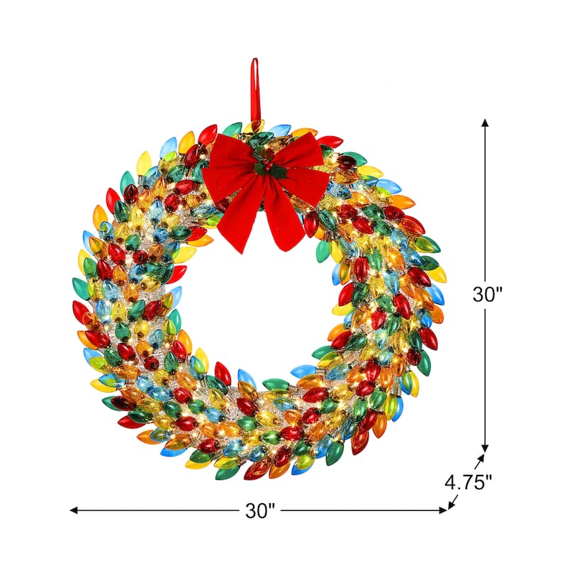 30 in. Retro C9 Bulb Wreath - Multi-Color - 30 in.