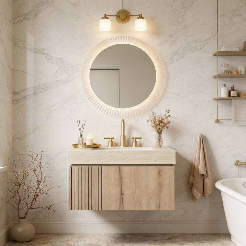 Mondern Floating Bathroom Vanity with 3 Pre-drilled Faucet Holes - 30 - White Oak