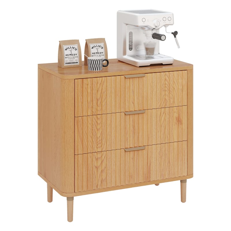 3 Drawer Dresser Storage Dresser Chest of Drawers with Waveform Panel Wood