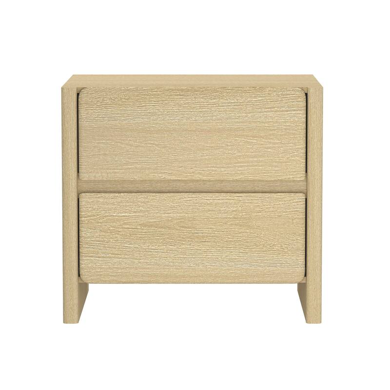 Modern Nightstand with 2 Drawers Wood Grain Texture Minimalist Design - Oak